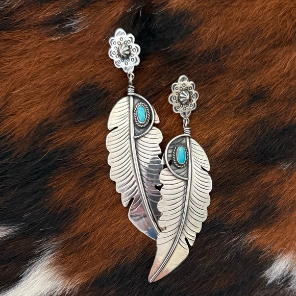 Jacqueline Smiley Western Vintage Revival JSVR silver turquoise feather earrings - Picture 3 of 9